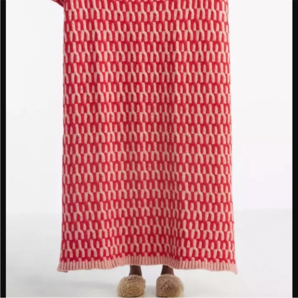 Anthropologie Geo Print Pink and Red Throw Blanket